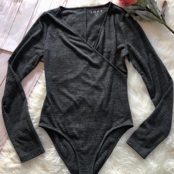 LOFT Tops - NWOT Loft gray wrap neck bodysuit sz M